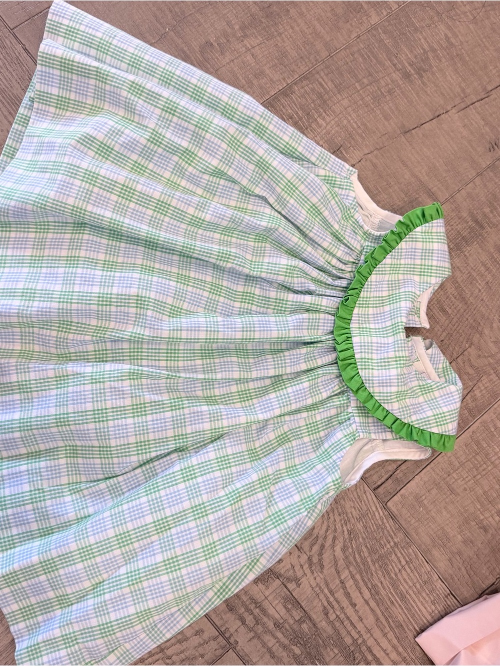 Girls Green Plaid Sleeveless  Dress with Ruffle Collar